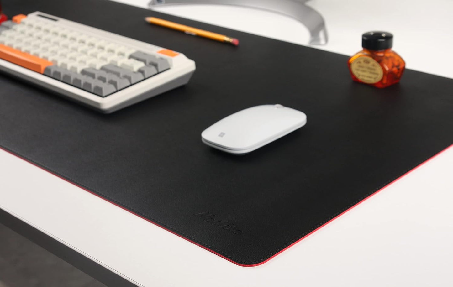 Dual-Sided Leather Desk Pad,Blotter for Laptop Computer,Mouse Pad,Writing,Drawing,Arts and Craft Mat (17"x35", Black/Red)