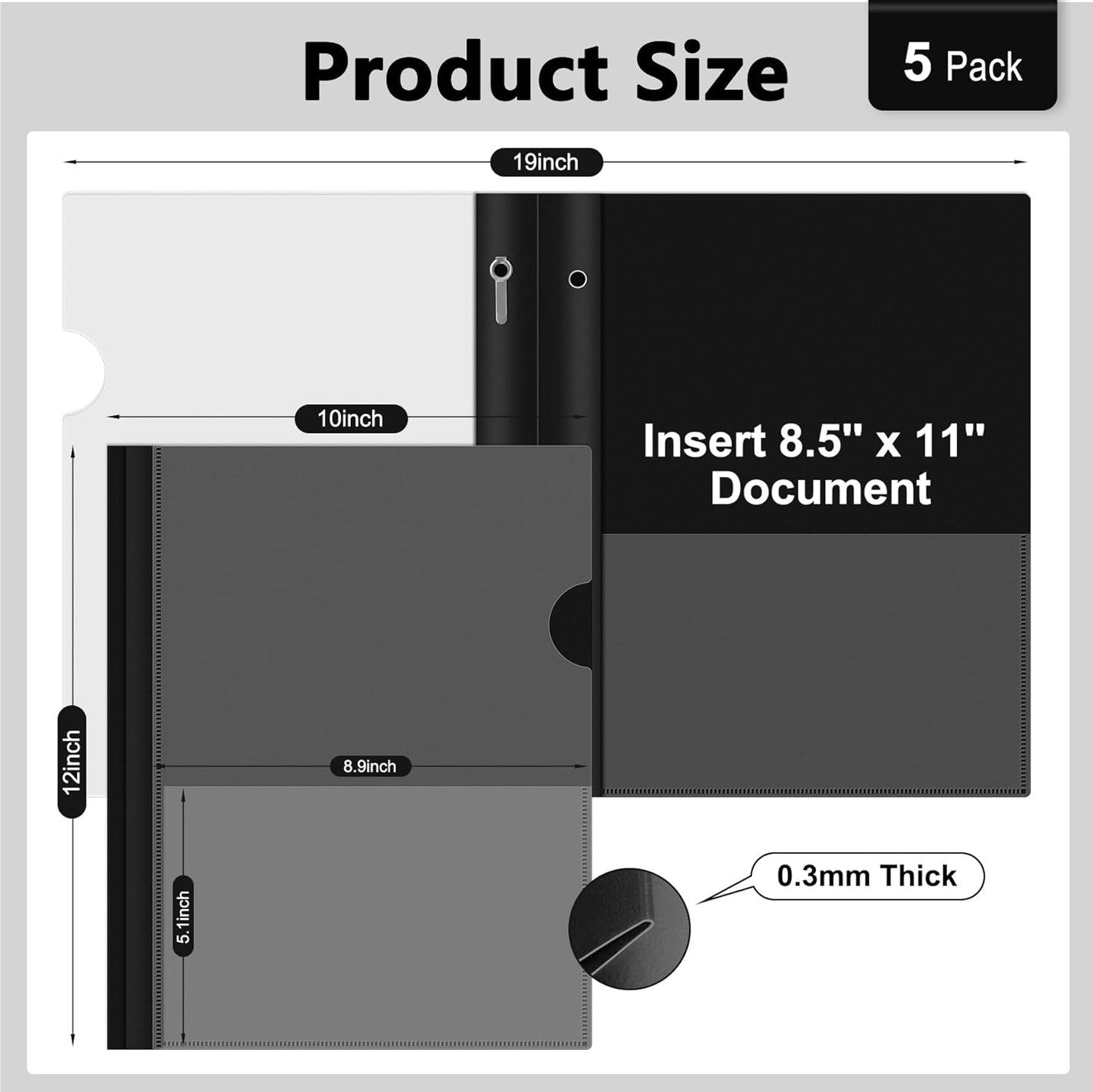 Ndsox 5 Packs Clear Front Report Covers with 3-Prong Fasteners, Plastic Project Presentation Folders Resume Document Covers with Black Back for 8.5" x 11" Letter Size Paper for School Office Business