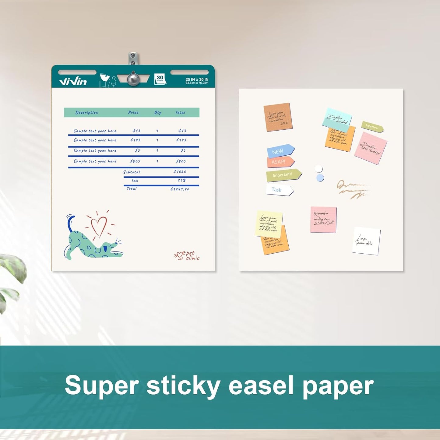 ViVin Super Sticky Easel Pad, 25 x 30 Inches Flip Chart Paper for Teachers, Large Self Stick Easel Paper, Teacher Anchor Chart, 30 Sheets/Pad, 2 Pads/Pack