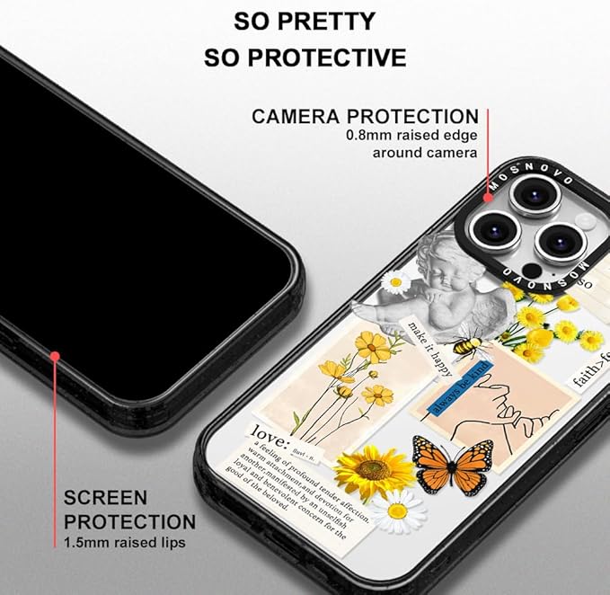 MOSNOVO Case for iPhone 16 Pro Max, [10ft 4X Military-Grade Drop Protection] Durable & Shockproof Phone Case Cover Design for iPhone 16 Pro Max - Vintage Collage Art - Clear Black