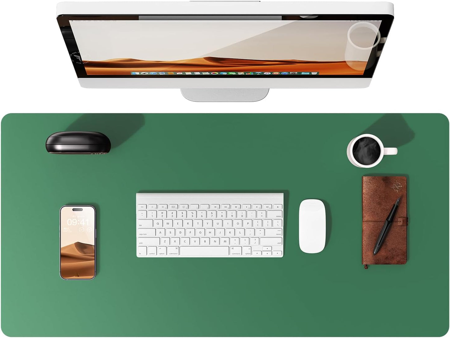 YSAGi Leather Desk Pad Protector, Office Desk Mat, Large Mouse Pad, Non-Slip PU Leather Desk Blotter, Laptop Desk Pad, Waterproof Desk Writing Pad for Office and Home (Jade Green, 35.4" x 17")