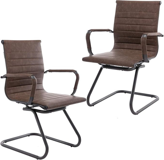 Heavy Duty Office Chair Reception Chairs Leather Conference Chairs Back Support Guest Chair, Set of 2 (Vintage Brown)