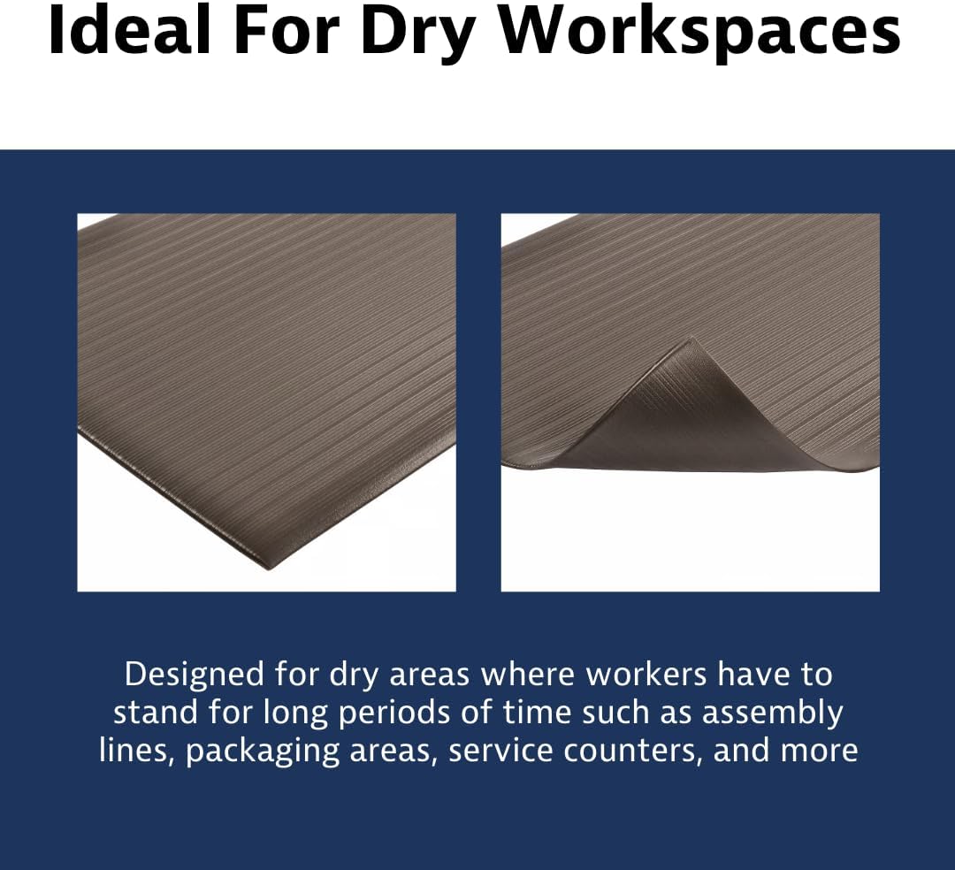 Notrax 410 Airug® 6' x 60' x 3/8" Anti Fatigue Mat, Enhanced Slip Resistance with Beveled Edges and Ribbed Surface, Ideal for Industrial and Commercial Workplaces, Black, 410R0372BL