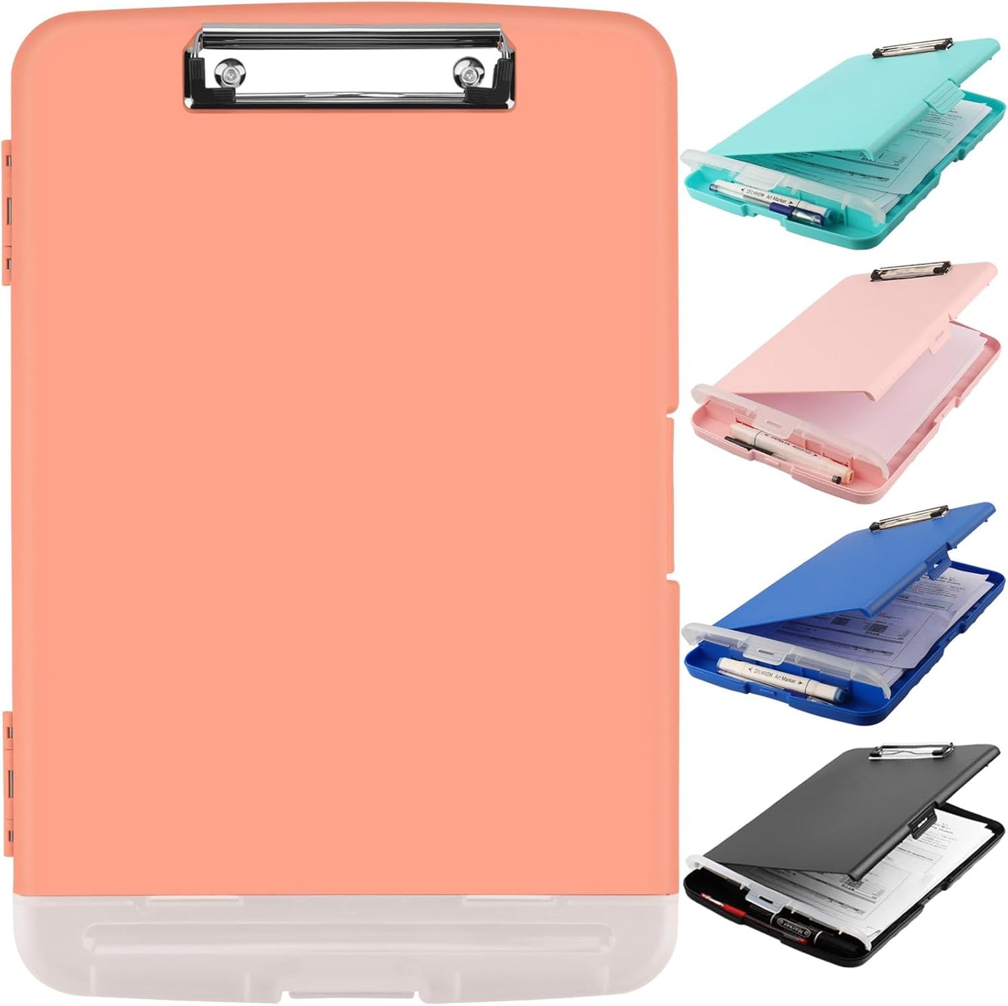 Clipboard with Storage, A4 Binder Nursing Clipboards with Pen Holder, Heavy Duty Storage Clipboards with Low Profile Clip, Clipboard Folder Side-Opening, Smooth Writing Clip Board (Pink Orange)