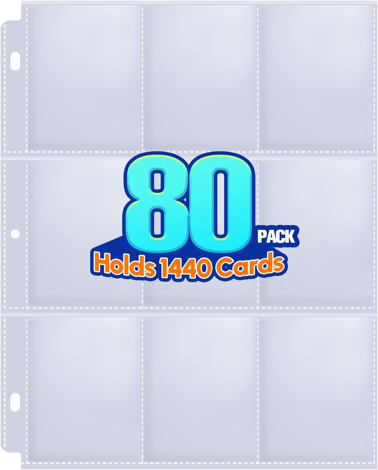 80 Pack 9 Pocket Trading Card Sleeve Pages,Page Protectors Card Sleeves Binder Sheets for 3 Ring Binder,Card Binder Sleeves for Baseball, Football, Game Sport Business Cards