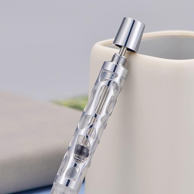 Asvine V169 Vacuum Filling Fountain Pen Medium Nib, Water Drop Skeleton Transparent Clear Acrylic Pen Case Set