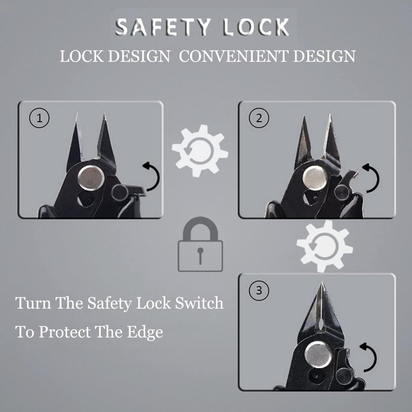 BOENFU 3.5 Inches Mini Cutter with Lock, Flush Cutters, Small Wire Snips, Micro Wire Cutter with Spring, Black