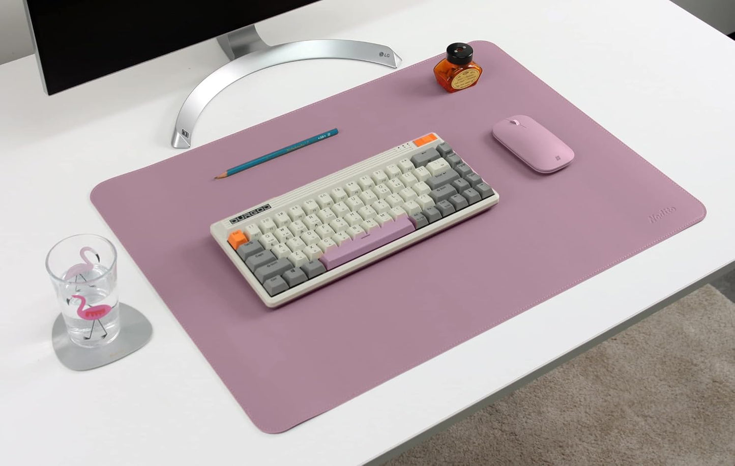 Dual-Sided Leather Desk Pad,Blotter for Laptop Computer,Mouse Pad,Writing,Drawing,Arts and Craft Mat (17"x24", Lilac)