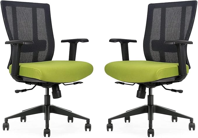 Ergonomic Office Chair - Breathable MESH - Back Adjustable Lumbar Support with 3-D ARMRESTS TILT Function and 360-DEGREE Swivel Wheels Comfortable Wide SEAT - Home Office Chair (Green) Pack of 2