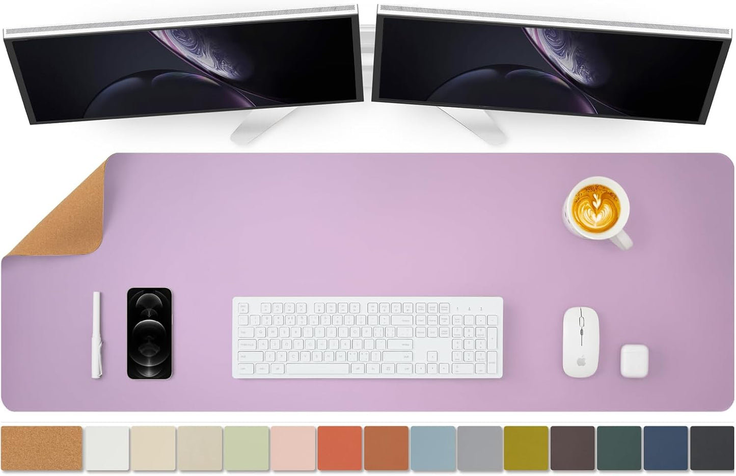 Large Cork Desk Mat - 47.2"x 17" Desk Pad for Office and Home - Ideal for Large Mouse Pad and Desk Mats on Top of Desks(Purple)