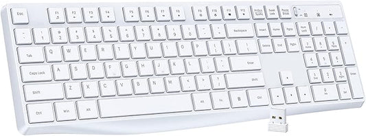 Lovaky Wireless Keyboard, 2.4G Ergonomic Wireless Computer Keyboard, Enlarged Indicator Light, Full Size PC Keyboard with Numeric Keypad for Laptop, Desktop, Surface, Chromebook, Notebook, Snow White