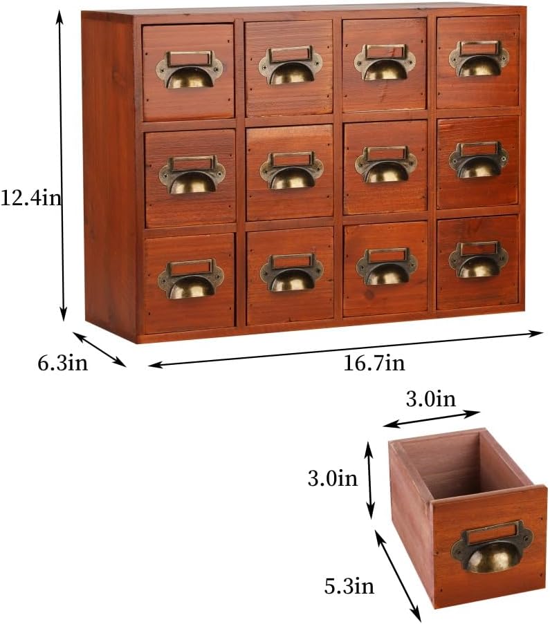 Apothecary Drawers Apothecary Cabinet with Drawers Card Catalog Cabinet Wooden Card Catalog Wooden Storage Box for Desktop Organizer (Brown12)