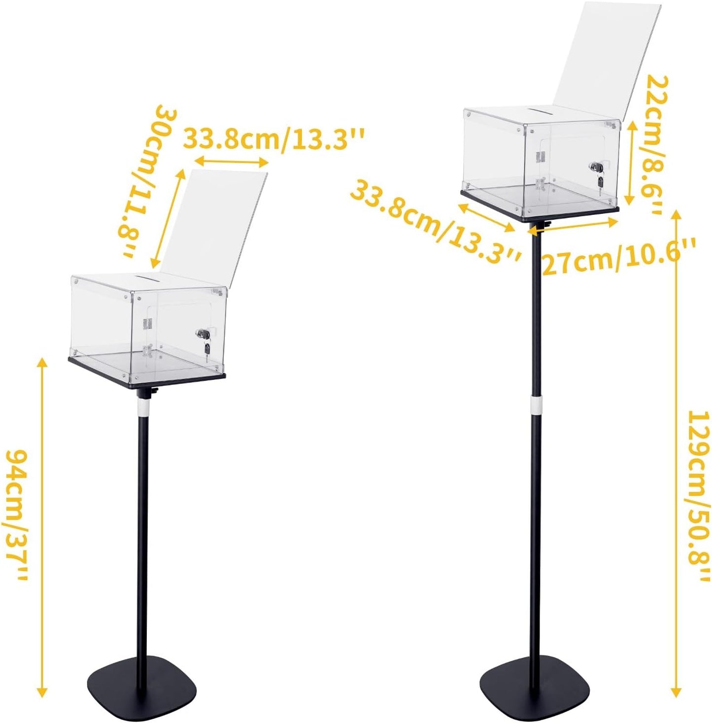 Suggestion Box with Stand, Floor Standing Offering Boxes for Church, Sign Holder, Heavy Duty Metal Base, Donation Boxes Locking Ballot Collection Safe Box for Election Voting Contest
