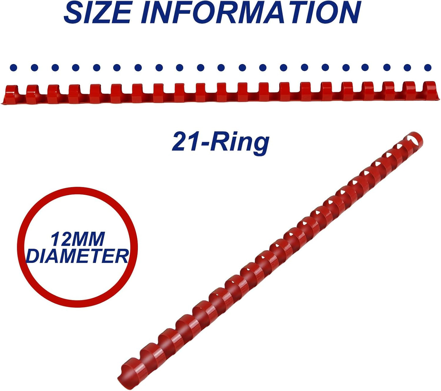 Rayson CR-10-100-M Plastic Binding Combs 3/8in. 21-Ring, 55-Sheet Capacity, Colorful Comb Binding Spines, Max. Binding A4 Size Paper (8.3"×11.7"), Box of 100