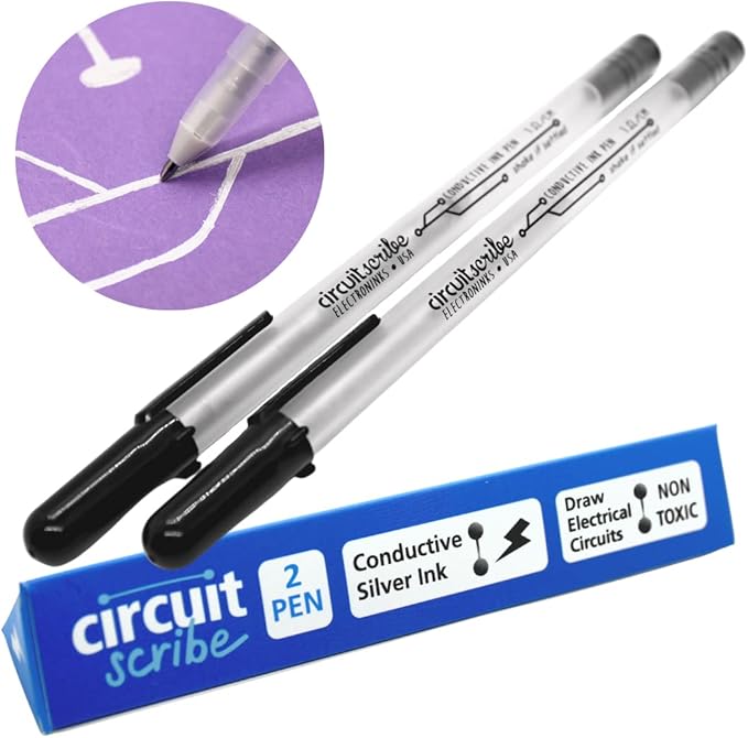 Circuit Scribe Non-Toxic Conductive Ink Pen for Kids Circuit Building Set (2-Pack) | Silver Ink Rollerball Point Pen Kit, Science Experiment, DIY Science Projects (New & Improved Formula)