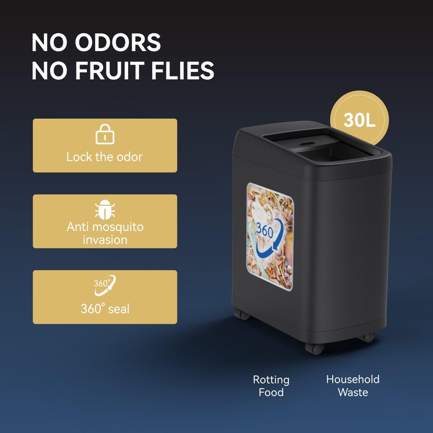 ELLO&ALLO Garbage Can Motion Sensor Trash Can 13 Gallon for Kitchen with Roll Up Lid, Automatic Touch Free High-Capacity with Wheels Black Waste Bin