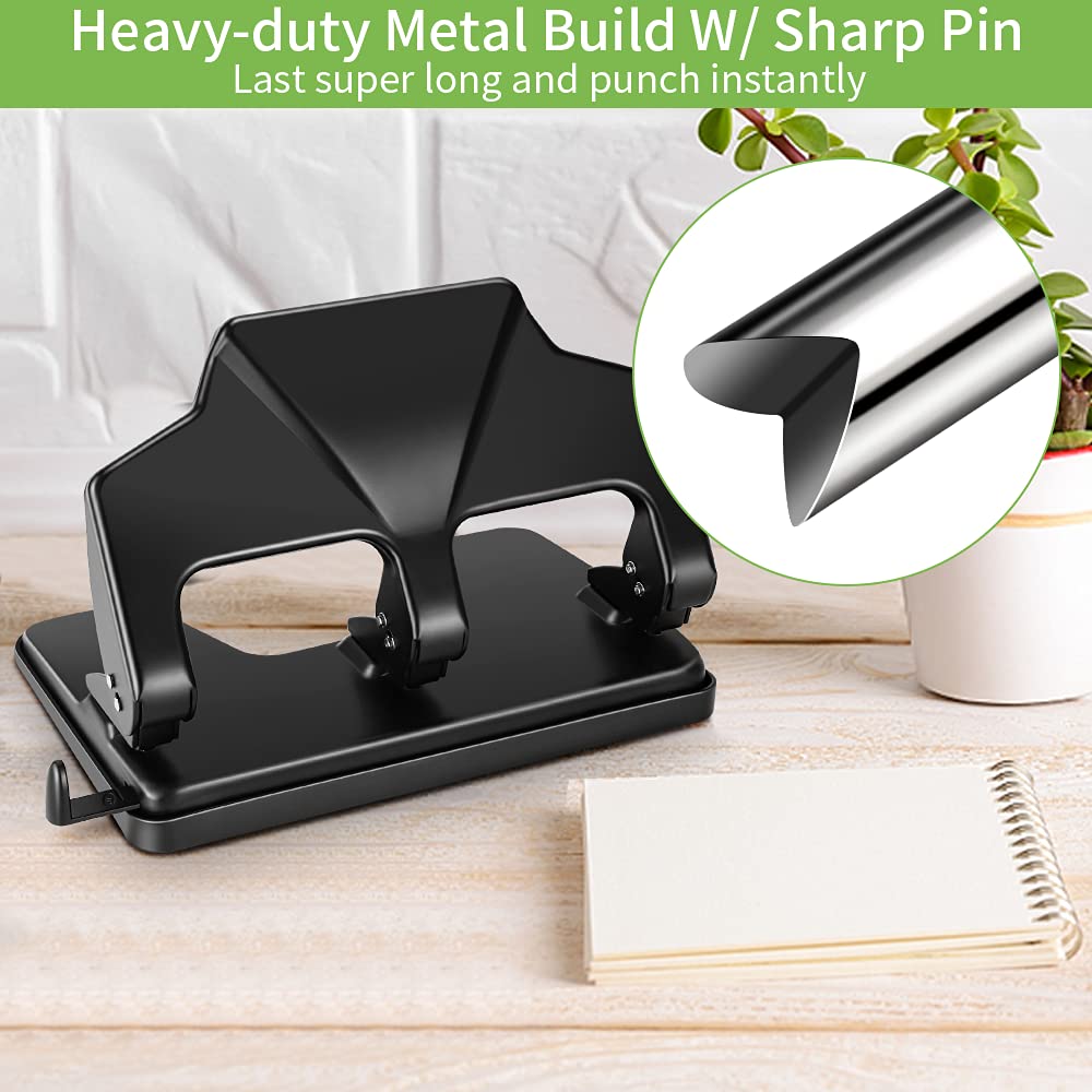 AFMAT 3 Hole Punch Heavy Duty, 40-Sheet Three Hole Punch, 50% Reduced Effort Metal Paper Puncher w/Large Chip Tray