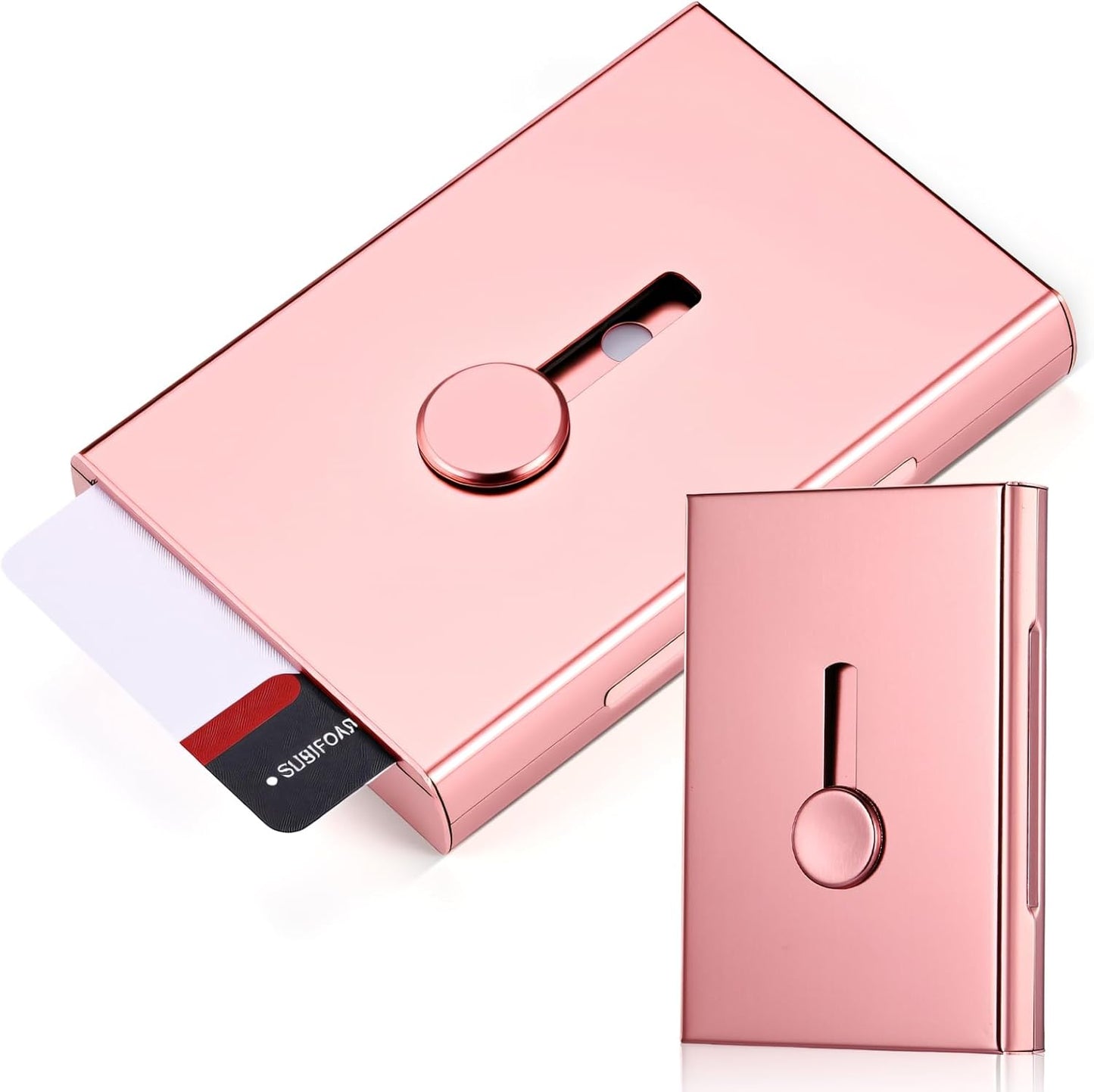 Zonon Large Thumb Drive Business Card Holder Fit 28 Name Credit Aluminum Alloy Slide out Name Card Case Portable Business Holder Wallet Pocket for Men Women(Rose Gold)