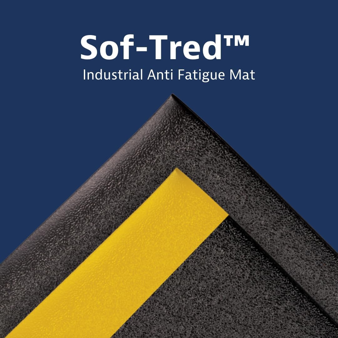 Notrax 411 Sof-Tred™ 3' x 12' x 3/8" Anti Fatigue Mat, Enhanced Slip Resistance with Beveled Edges and Pebbled Surface, Ideal for Industrial and Commercial Workplaces, Black/Yellow, 411S3312BY