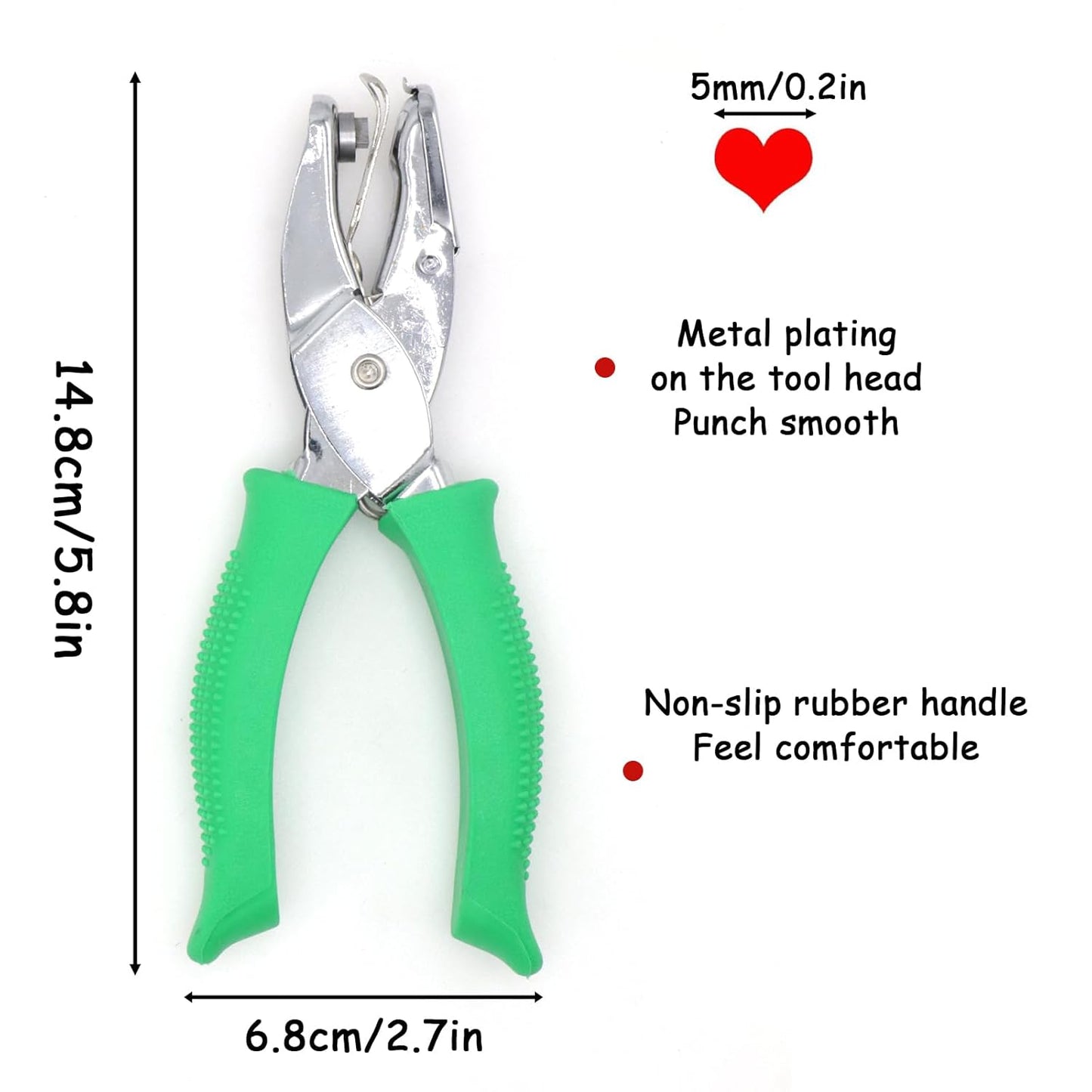 Handheld Heart Shape Hole Punch, 1/4 Inch Hole Size, Craft Paper Puncher, Single Pack, Ideal for DIY Projects and Office Use