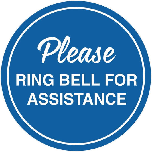 Signs ByLITA Circle Please Ring Bell For Assistance Wall or Door Sign | Easy Installation | Front Desk Reception Sign (Blue) - Large (10 Pack)