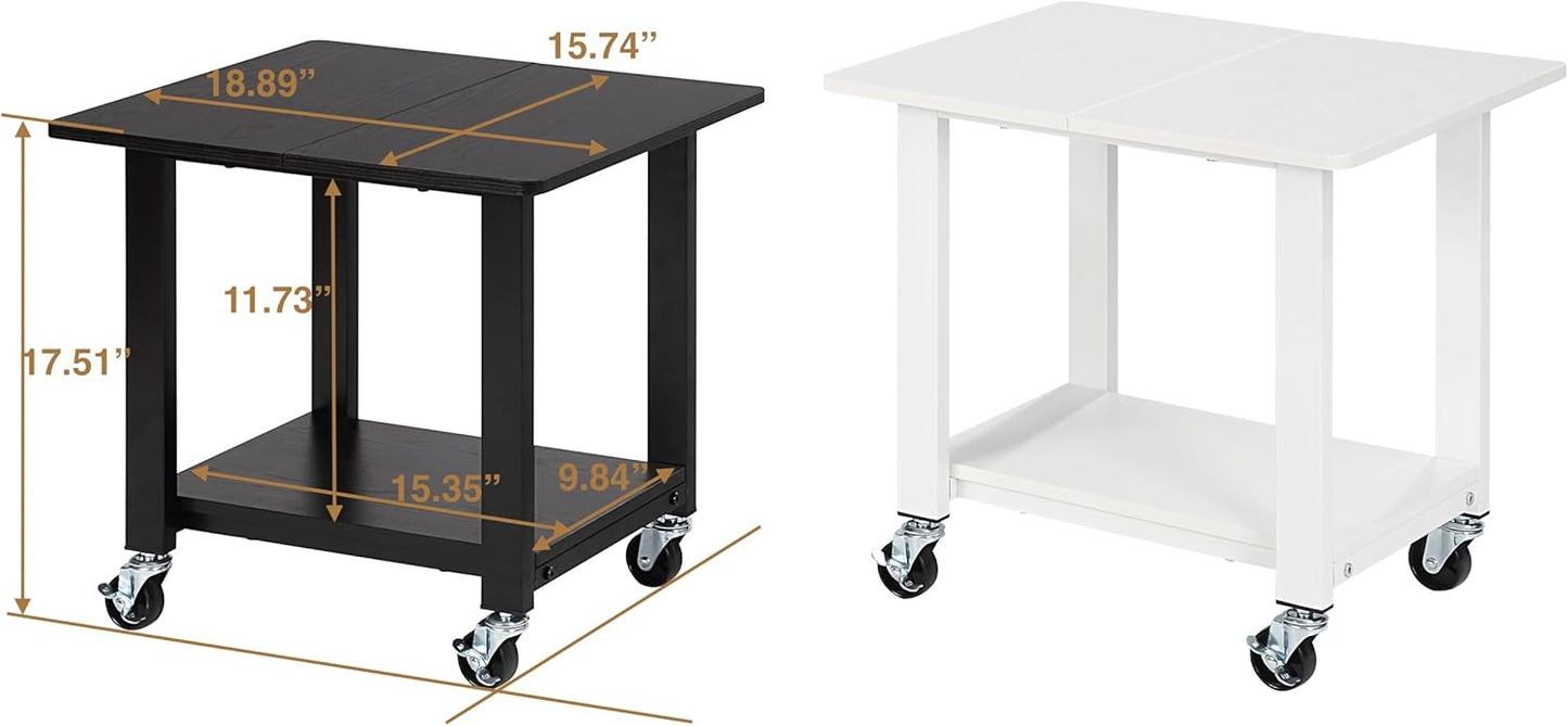 SunnyPoint 2-Tier Under Desk Printer Stand with Storage Shelf and Steel Frame, Industrial Mobile Printer Cart Holder with Lockable Wheels for Home and Office (WHT)