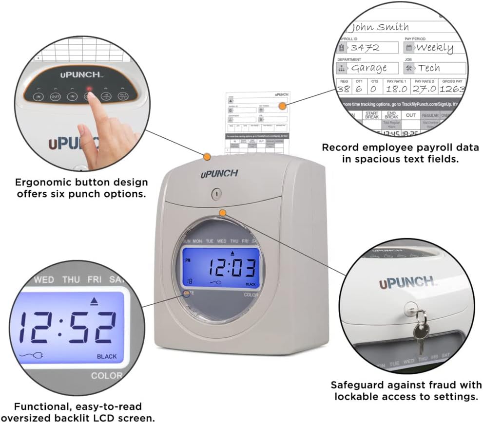 uPunch HN4540 Comprehensive Small Business Start-Up Kit: AutoAlign Calculating Time Clock System with 400 Time Cards, Ribbons, and Racks