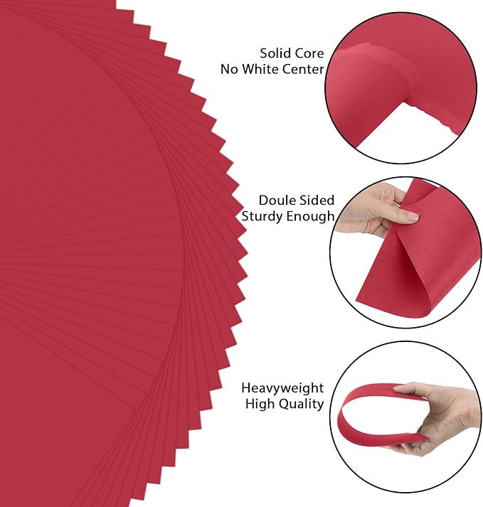 OcePor 50 Sheets Valentine's Day Red Cardstock Paper, Colored Printer Paper 8.5 x 11, Card Stock Thick Construction for Craft,Scrapbook，Office Printing, Invitations, Certificates，92 lb/250gsm