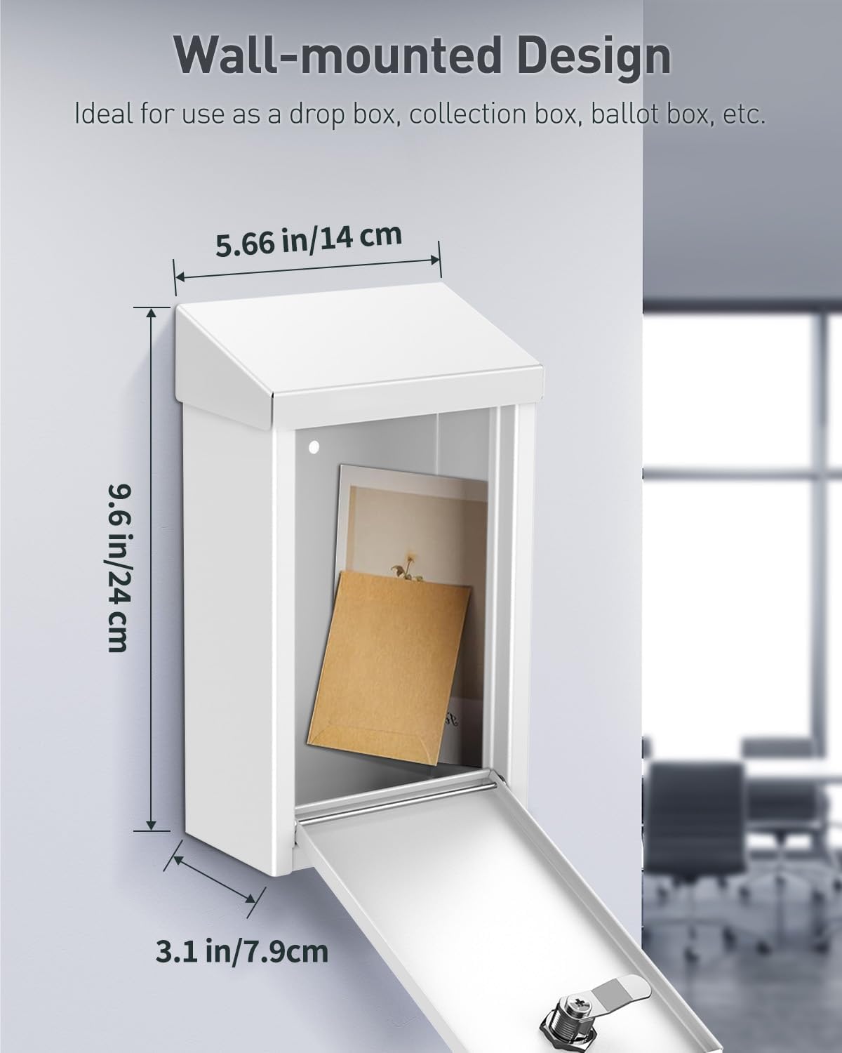 Uniclife Key Drop Box for Outside, White Metal Donation Box Collection Box with Key Lock, Safe Suggestion Box, Wall Mounted Mailbox with Top Slot, Steel Cash Drop Box for Home Office and Business