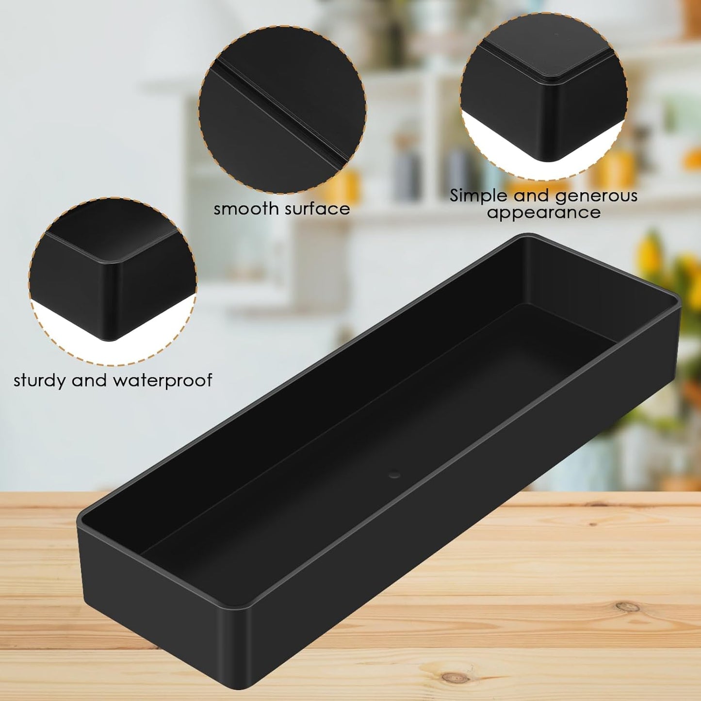 Teling 4 Pcs 4 Piece Large Black Rectangular Desk Organizer Set, Half Accessory Tray, Plastic Tabletop Organizer for Office, Home, or Study, Dimensions: 9.45 x 2.95 x 1.38 Inches