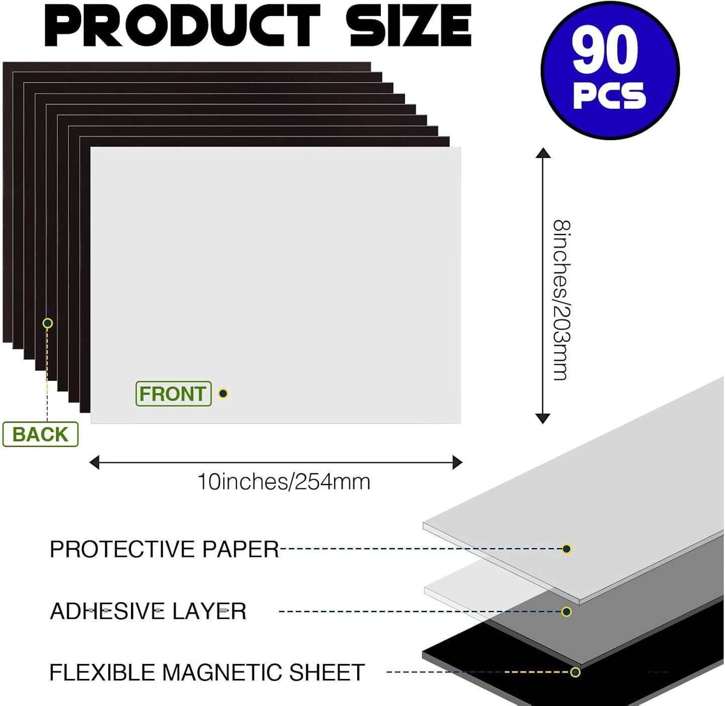 90 Pieces Picture Magnetic Adhesive Sheets (8" by 10"),8X10 Adhesive Magnet Sheets for Photo Frames,Self Sticky Magnets for Sticker