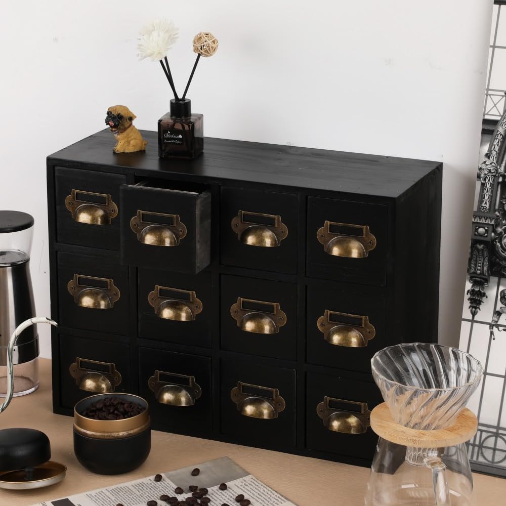 Apothecary Drawers Apothecary Cabinet with Drawers Card Catalog Cabinet Wooden Card Catalog Wooden Storage Box for Desktop Organizer (Black12)