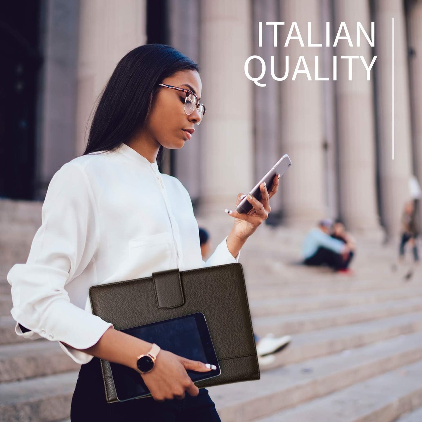 Maruse Italian Leather Executive Padfolio, Folder Organizer with Magnetic Closure and Writing Pad, Handmade in Italy, Dark Brown