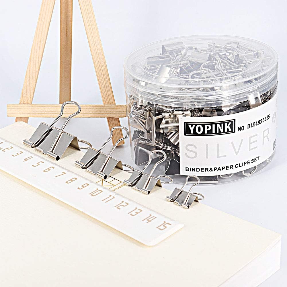 Binder Paper Clips, Assorted Sizes Set (Mini, Small, Medium, Large) for Office School and Home Supplies (Silver)
