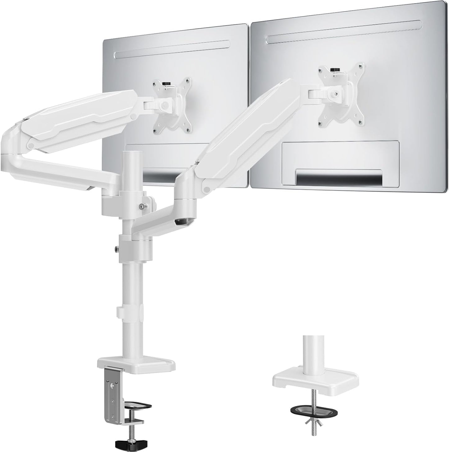 MOUNT PRO Dual Monitor Mount for 13-32" Computer Screen, Tall Monitor Stands for 2 Monitors, Adjustable Gas Spring Double Vertical Monitor Desk Mount, Each Arm Holds 4.4 to19.8lbs, VESA Mount, White