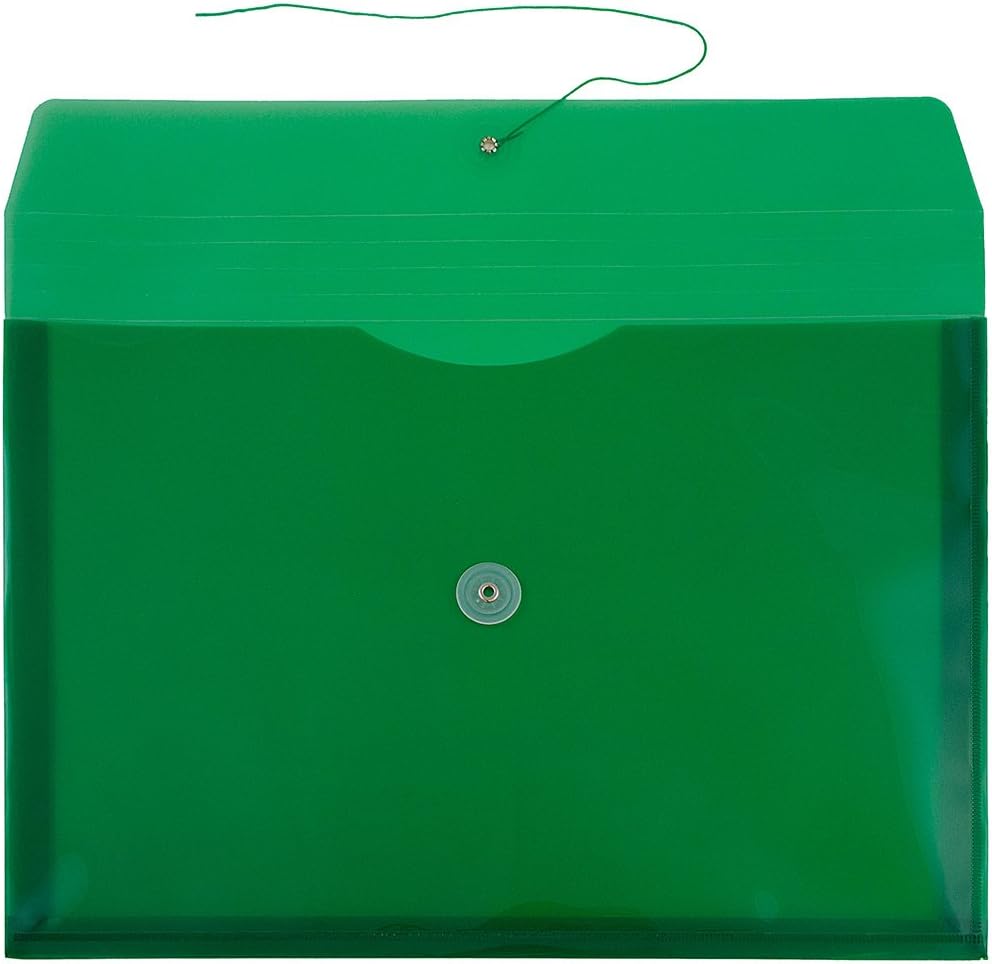 JAM PAPER Plastic Envelopes with Button & String Tie Closure - Legal Booklet - 9 3/4 x 14 1/2 - Green - 12/Pack