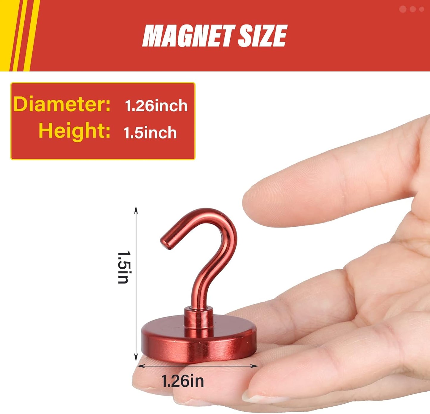 Neosmuk Magnetic Hooks Heavy Duty, Strong Magnet with Hook for Fridge, Super Neodymium Extra Strength Industrial Hooks for Hanging, Magnetic Hanger for Toolbox, Cruise, Grill(Red,4 Pack)