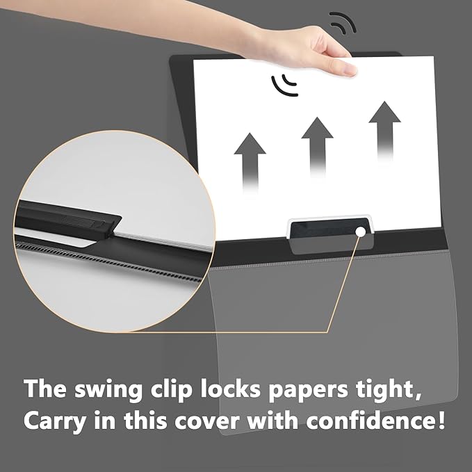 TOTiyea 10 Pack Clear Report Covers with Swing Clip, File Folder with Swing Clip, 30 Sheets Capacity, Slide Locking Report Covers, Letter Size (Black, 10 Pack)