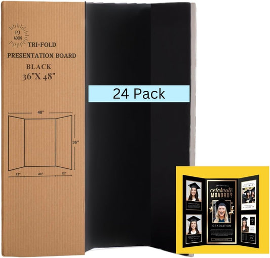 PJ Goods 10 Pcs (36 x 48 inches) Black Folding Poster Board for Science Fair Presentation Displays, School Projects, Business Displays, 4H, Sports, Graduation/Senior Night Lightweight,Foldable (10)