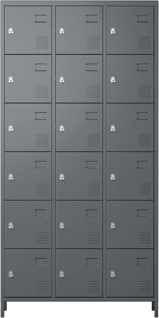 Metal Storage Locker with 18 Doors and Business Card Holder,Metal Lockers for Employees with Lock for School Garage Office Gym,Assembly Required,Dark Grey