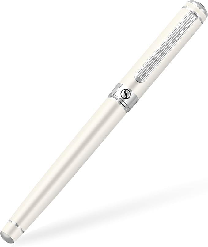 Scriveiner Ivory Rollerball Pen - Stunning Luxury Pen With Chrome Finish, Schmidt Ink Refill, Best Roller Ball Gift Set for Men & Women, Professional, Executive Office, Nice Pens