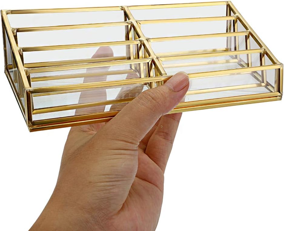 Hipiwe Glass Business Card Holder Stand 8 Slot Name Cards Display Storage Holder Gold Metal Business Cards Organizer for Office Desktop Countertop