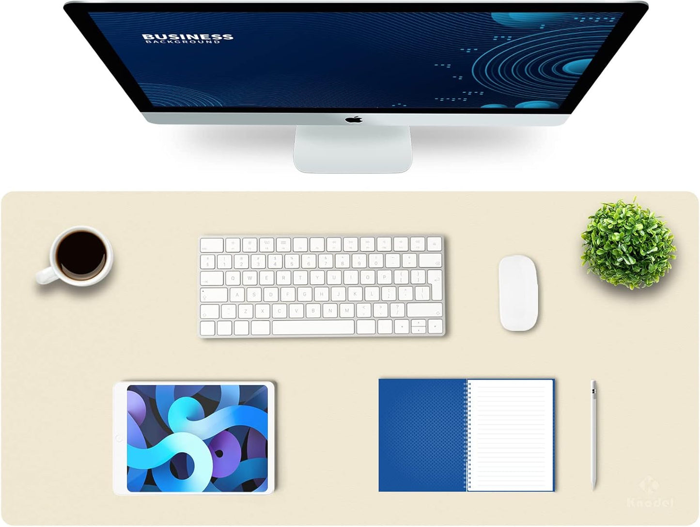 K KNODEL Large Office Leather Desk Mat, Mouse and Keyboard Pad, Computer and Laptop Mat, Desktop Protector and Cover, Writing Pad and Blotter (35.4"x17", Ivory Cream)