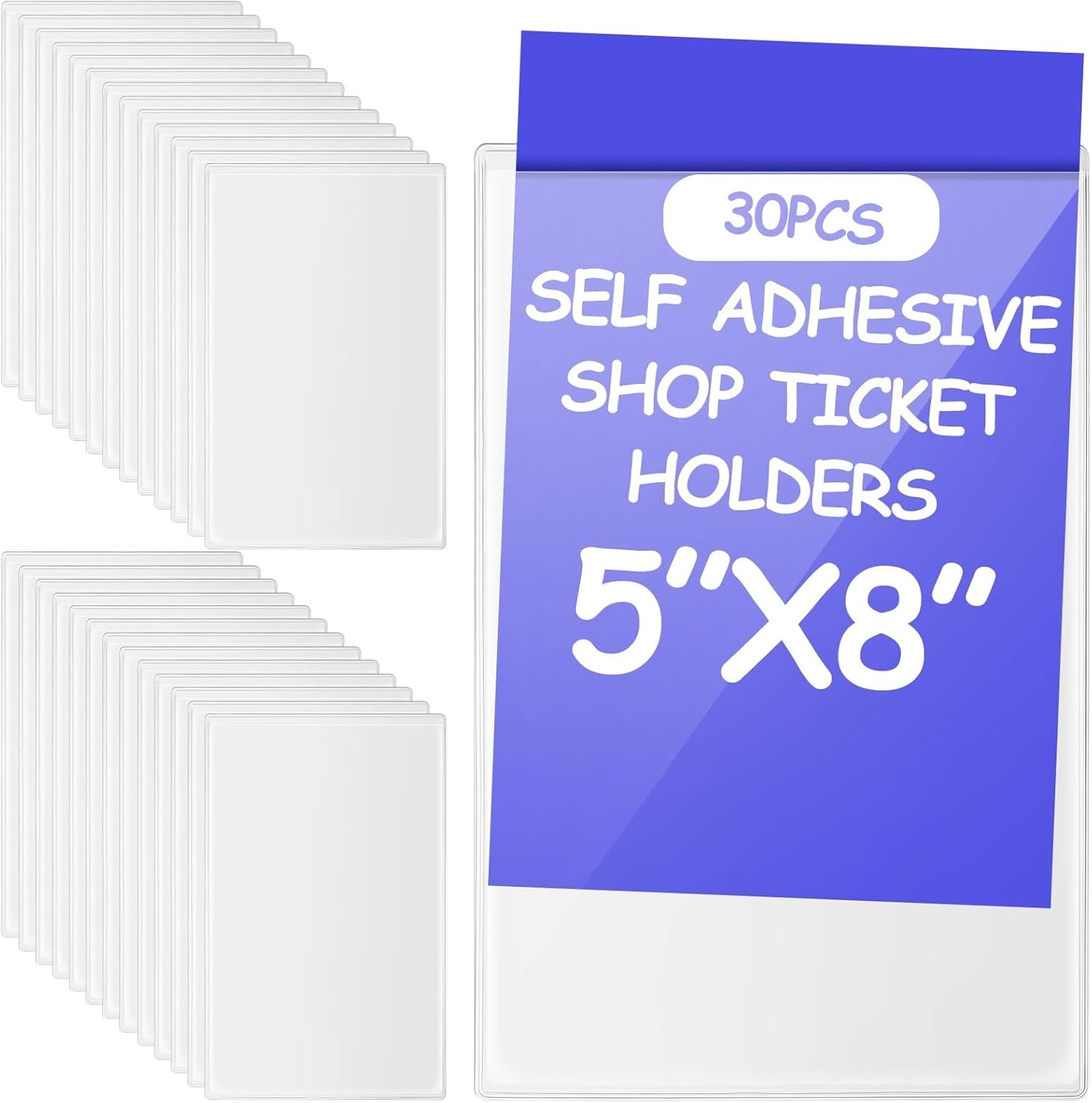 Outus Self Adhesive Shop Ticket Holders Clear Plastic Sleeves Adhesive Pockets Work Order Job Ticket Holders for Home Office Posting Signs