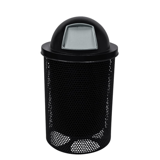 RDT-P-BLK Heavy Duty Round Trash Receptacle with Dome Top, Liner Included, 32 Gallon, Black, Made in America