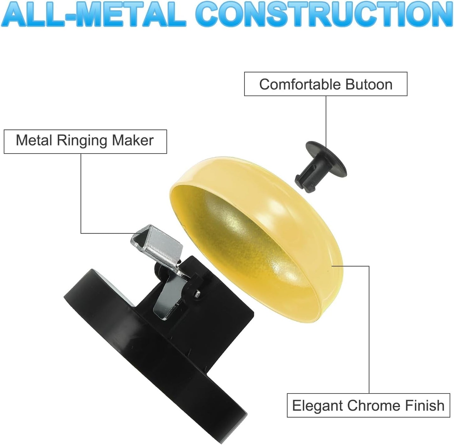 PATIKIL 4 Pcs Desk Call Bell 2.5" Dia with Metal Anti-Rust Construction Black/Yellow