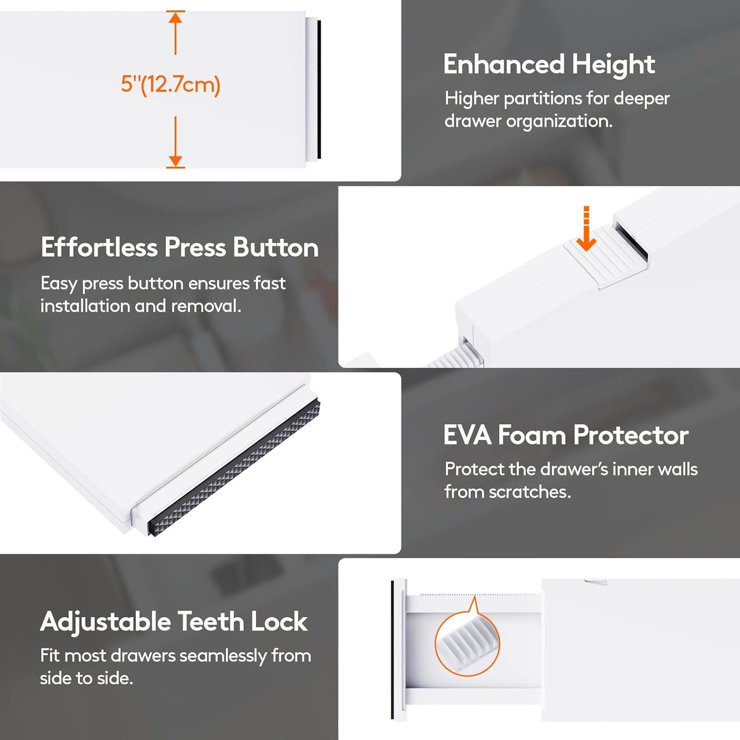 Lifewit 12 Pack Drawer Dividers Plastic 5" High, 13.5-22" Adjustable Drawer Organizers for Clothes, Expandable Dresser Separators in Bedroom/Bathroom/Kitchen/Fridge/Office Organization and Storage