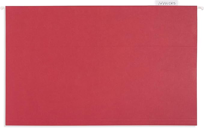 25 Blue Summit Supplies Legal Size Hanging File Folders - Red Hanging File Folders with Plastic Tabs and Inserts, Durable 11pt Paper, 25 Pack