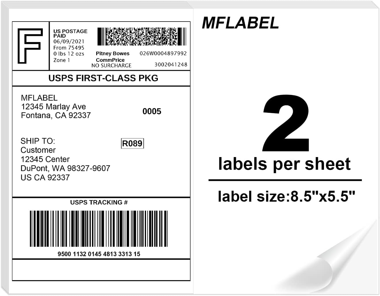 MFLABEL Half Sheet Label Laser/Ink Jet Shipping Label8.5 x 11 Inches Packaging Labels, Address Labels for Laser & Inkjet Printers, 1400 Count(700 Sheets)
