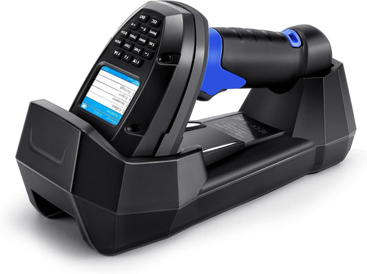 Inventory Scanner Wireless, JRHC 1D Laser Barcode Scanner with Charging Base Barcode Reader Data Terminal Data Collector 2- in -1 USB Connection & 2.4G Wireless Bar Code Scanners with Screen